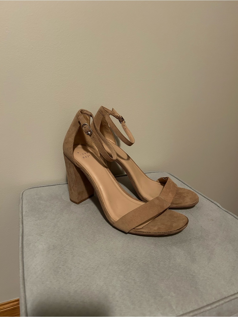 Women's Ankle Strap Block Heel Sandals - Tan Suede